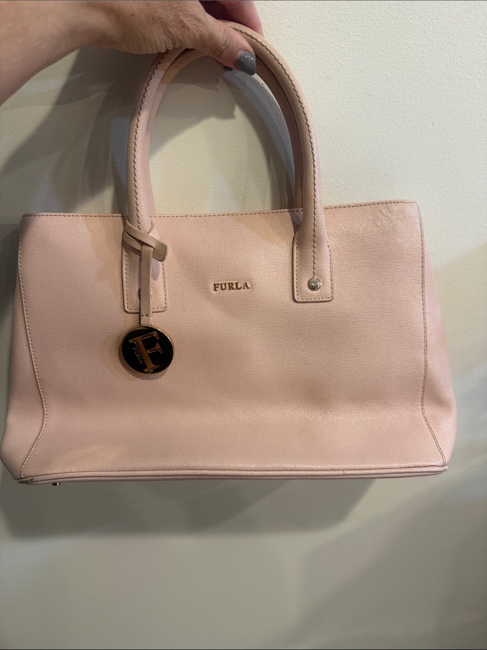 Furla Blush Pink Leather Satchel with Gold Charm